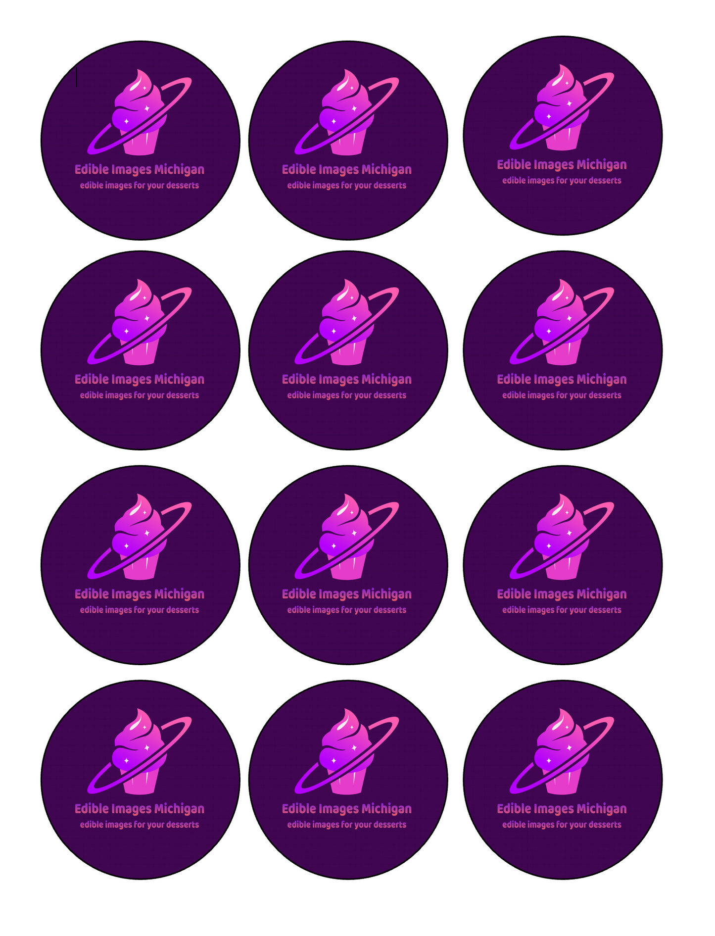 CUSTOM IMAGE- set of 72- 2.5 inch pre cut edible image rounds