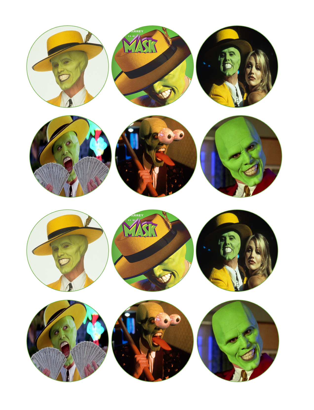 Set of 12 "The Mask" pre cut edible image discs for desserts, drink toppers, choose your size
