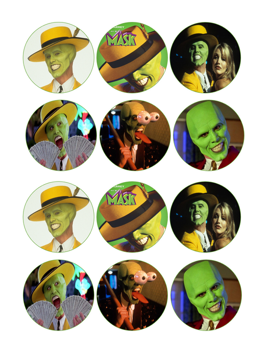 Set of 12 "The Mask" pre cut edible image discs for desserts, drink toppers, choose your size