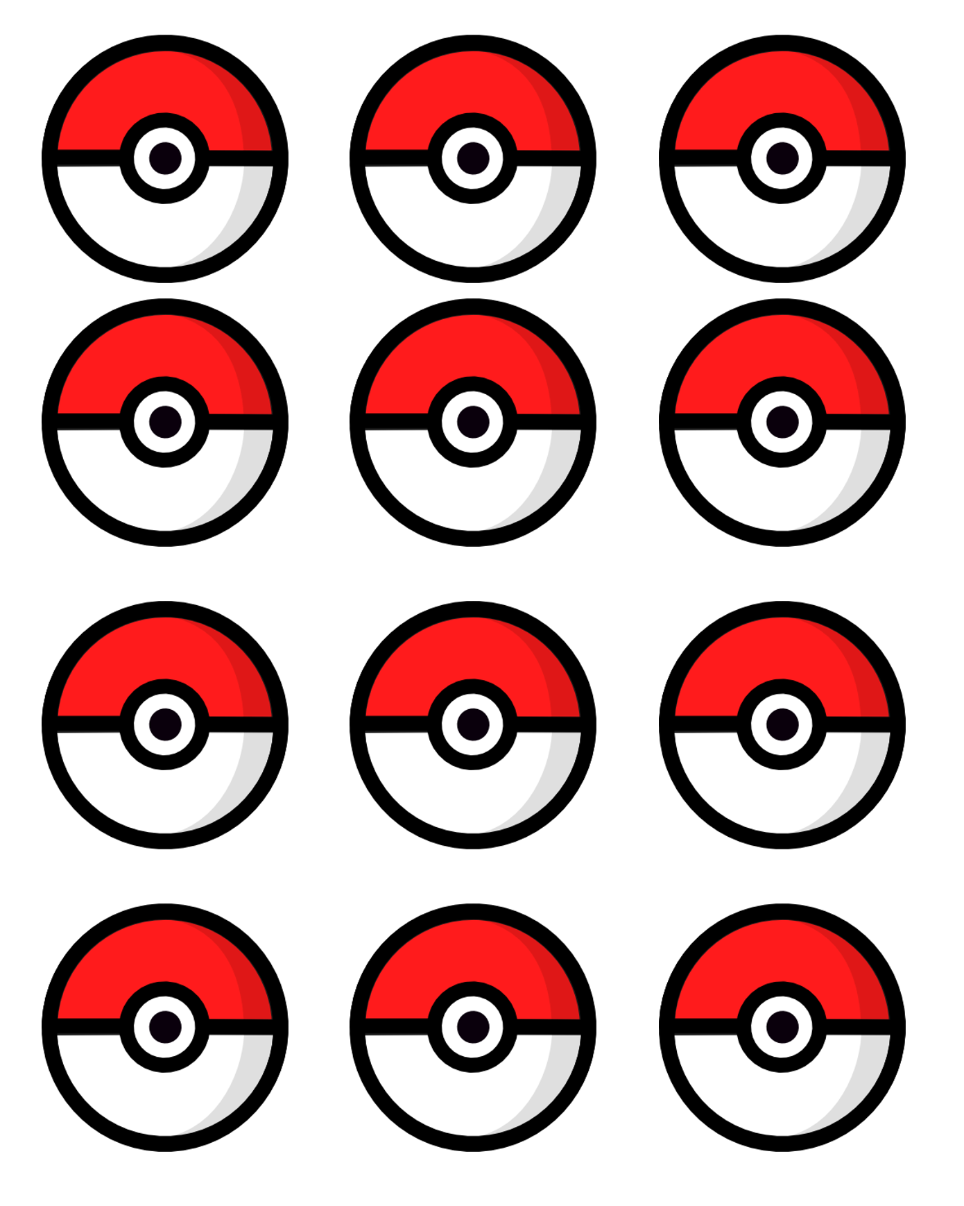 Set of 12 "Pokemon Pokeball" pre cut edible image discs for desserts, drink toppers, choose your size