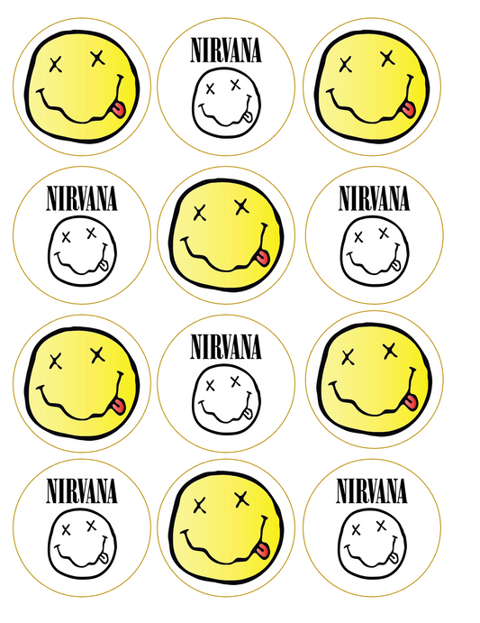 Set of 12 "Nirvana" pre cut edible image discs for desserts, drink toppers, choose your size