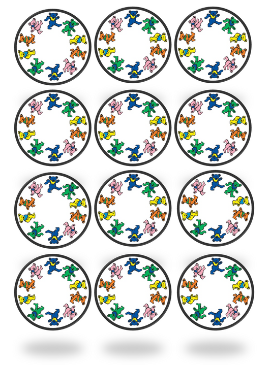 Set of 12 "Grateful Dead Dancing Bears" pre cut edible image discs for desserts, drink toppers, choose your size