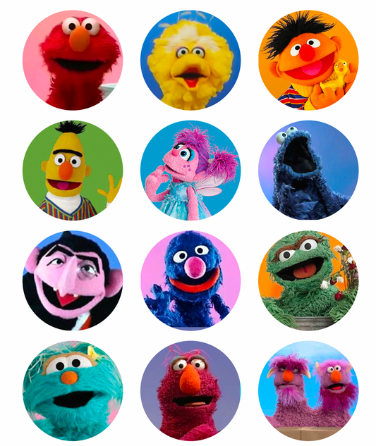 Set of 12 "Sesame Street" pre cut edible image discs for desserts, drink toppers, choose your size