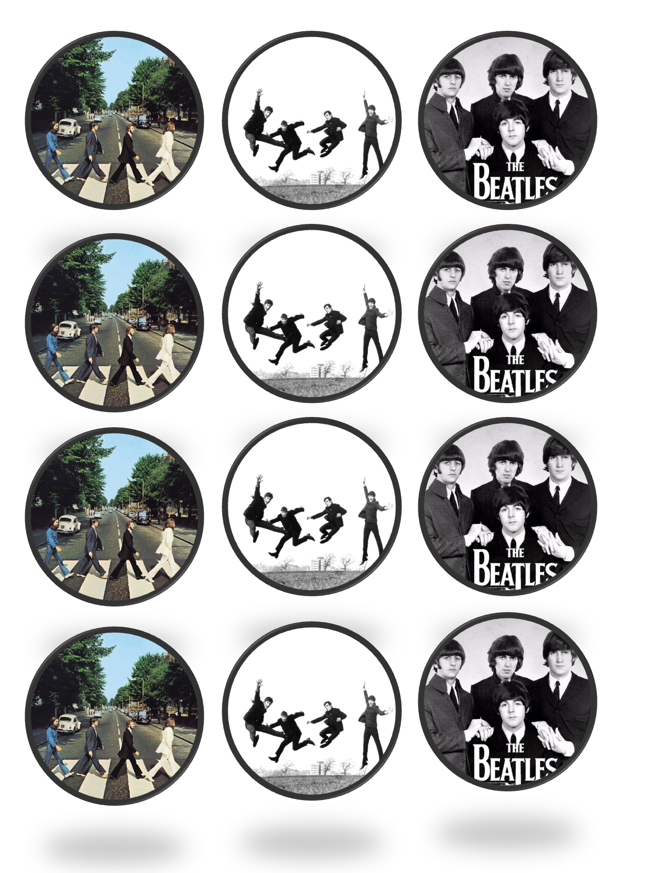 Set of 12 "The Beatles" pre cut edible image discs for desserts, drink toppers, choose your size