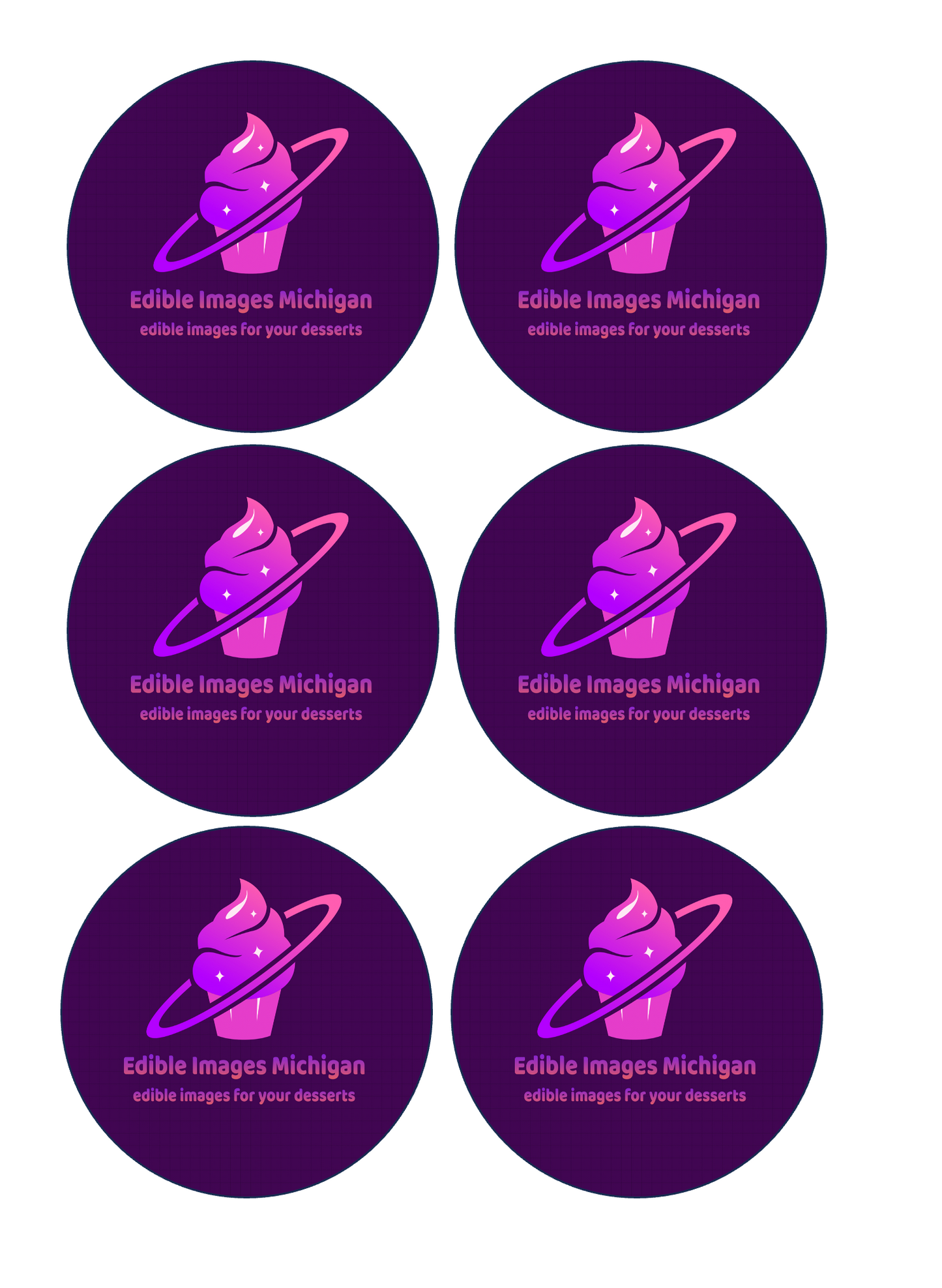 Set of 6 edible image rounds, many sizes available- CUSTOM- THE SAME IMAGE ON ALL EDIBLE ROUNDS