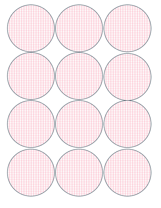 Set of 12 "Light Pink Plaid Gingham" pre cut edible image discs for desserts, drink toppers, choose your size