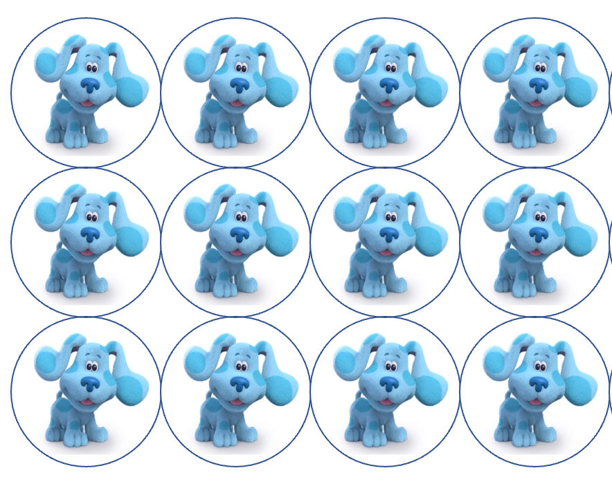 Set of 12 "Blues Clues" pre cut edible image discs for desserts, drink toppers, choose your size