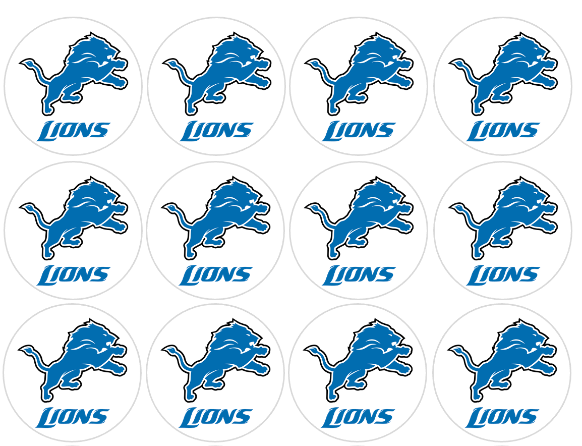 Set of 12 "Detroit Lions Football" pre cut edible image discs for desserts, drink toppers, choose your size