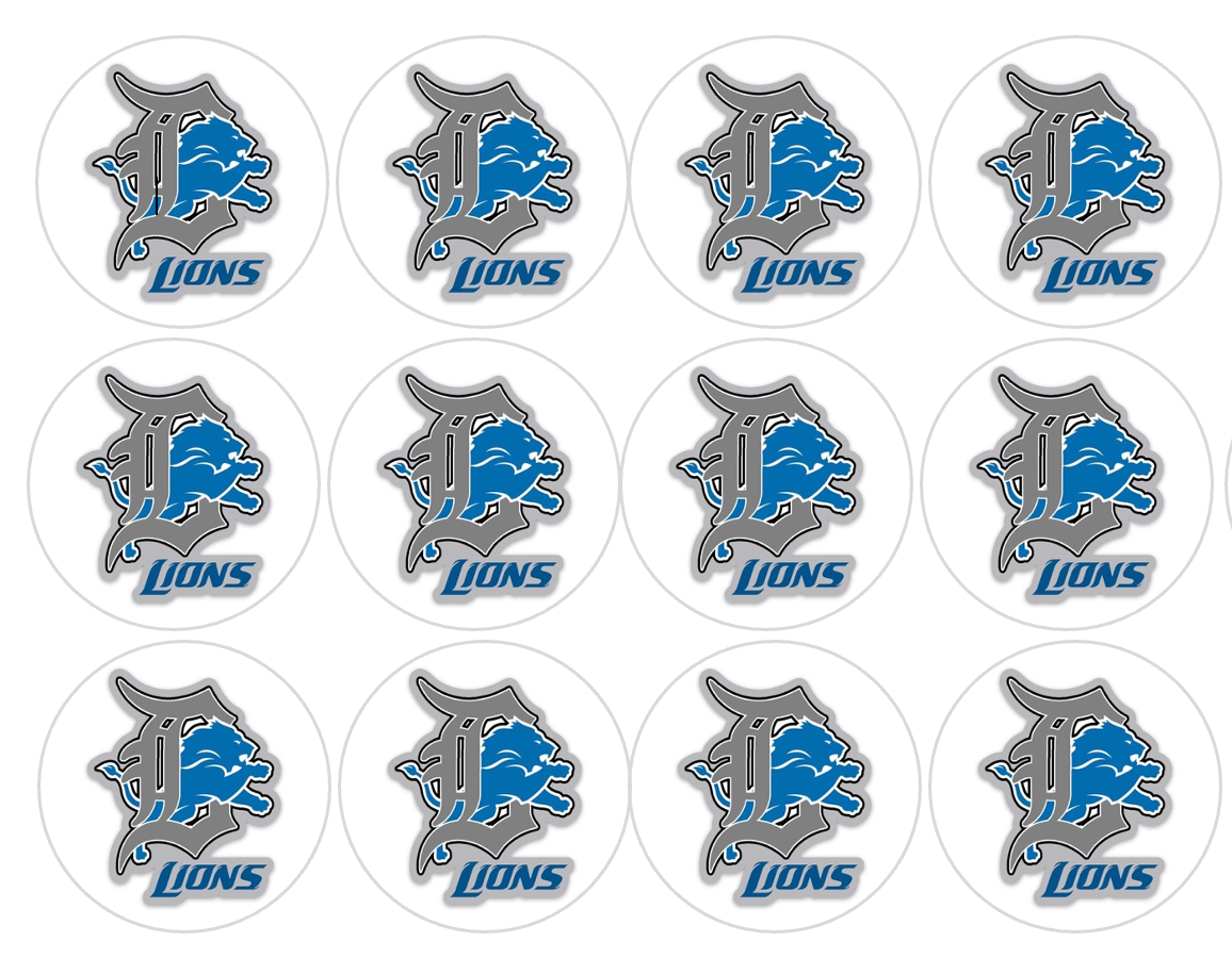 Set of 12 "Detroit Lions Football" pre cut edible image discs for desserts, drink toppers, choose your size