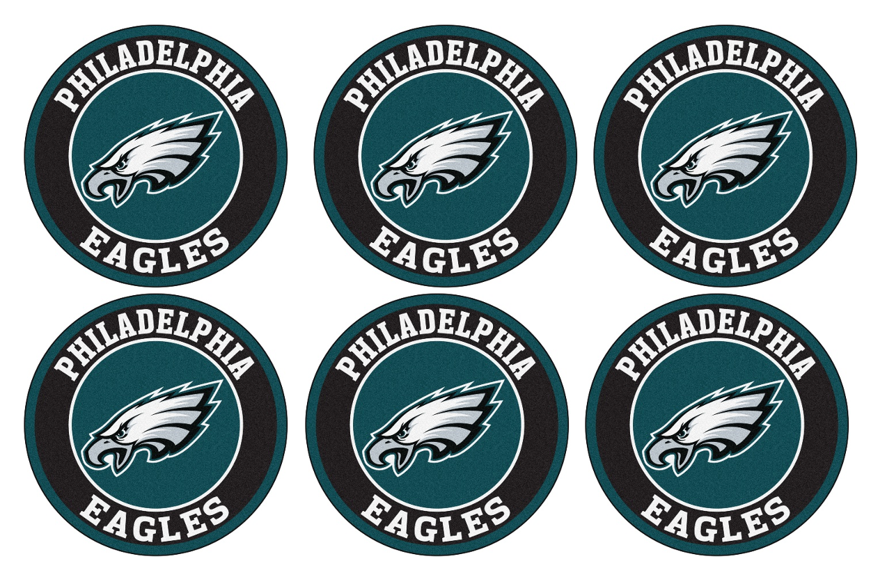 Set of 12 "Philadelphia Eagles Football" pre cut edible image discs for desserts, drink toppers, choose your size
