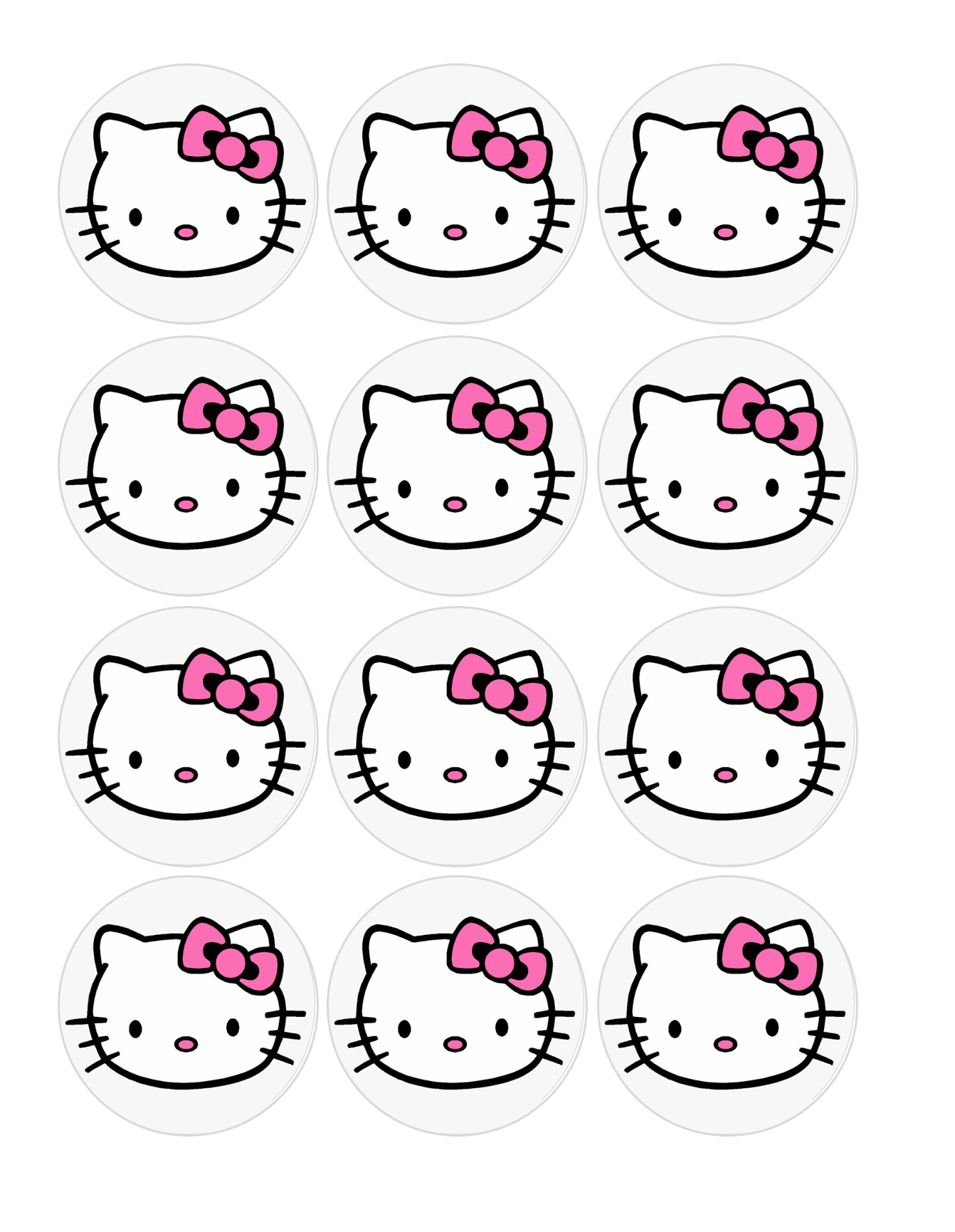 Set of 12 "Hello Kitty" pre cut edible image discs for desserts, drink toppers, choose your size