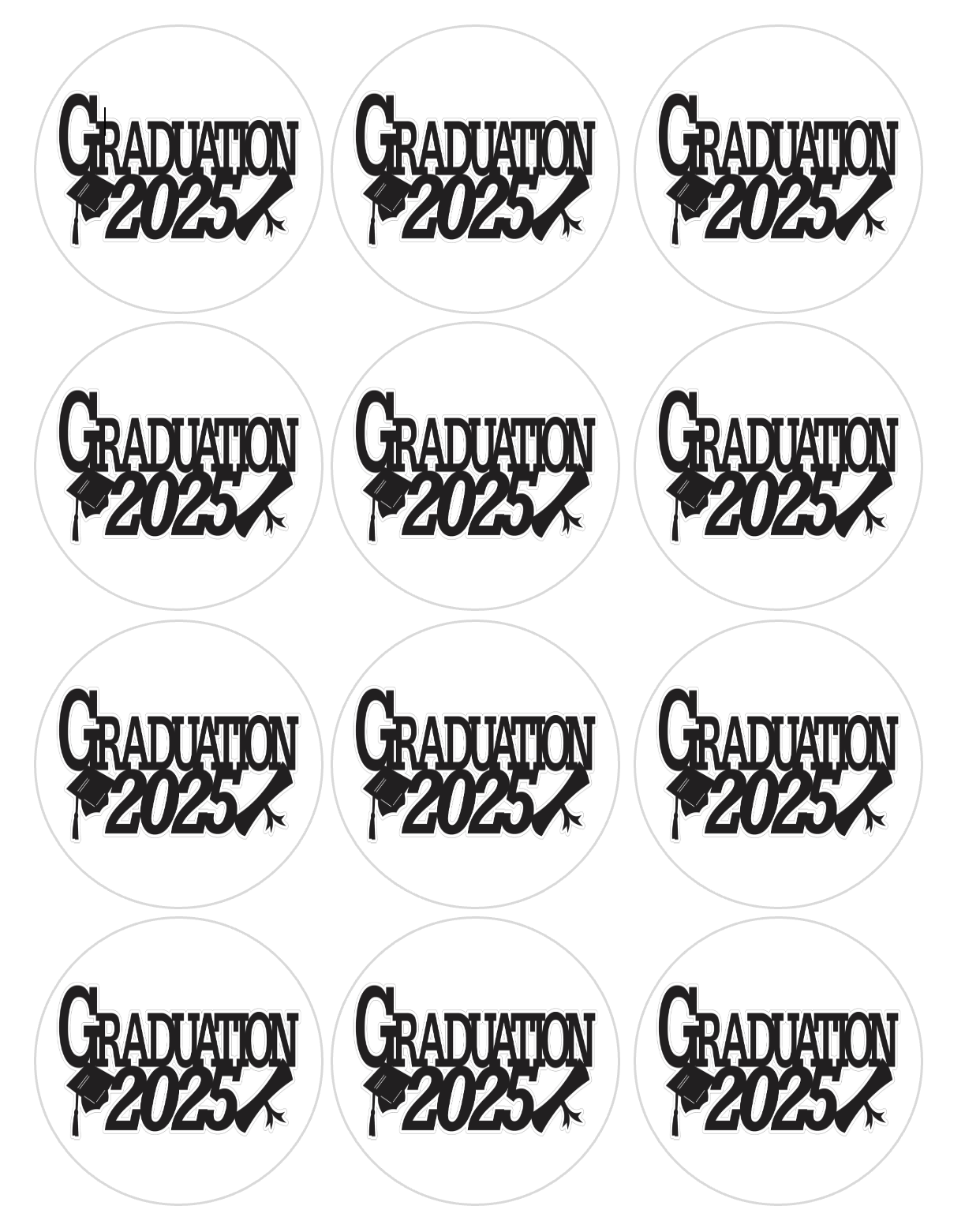 Set of 12 "2025 graduation, Seniors" pre cut edible image discs for desserts, drink toppers, choose your size