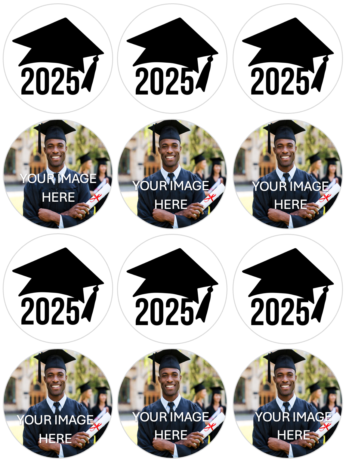 CUSTOM GRADUATION IMAGE Set of 12 edible image rounds, many sizes available