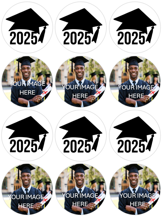 CUSTOM GRADUATION IMAGE Set of 12 edible image rounds, many sizes available