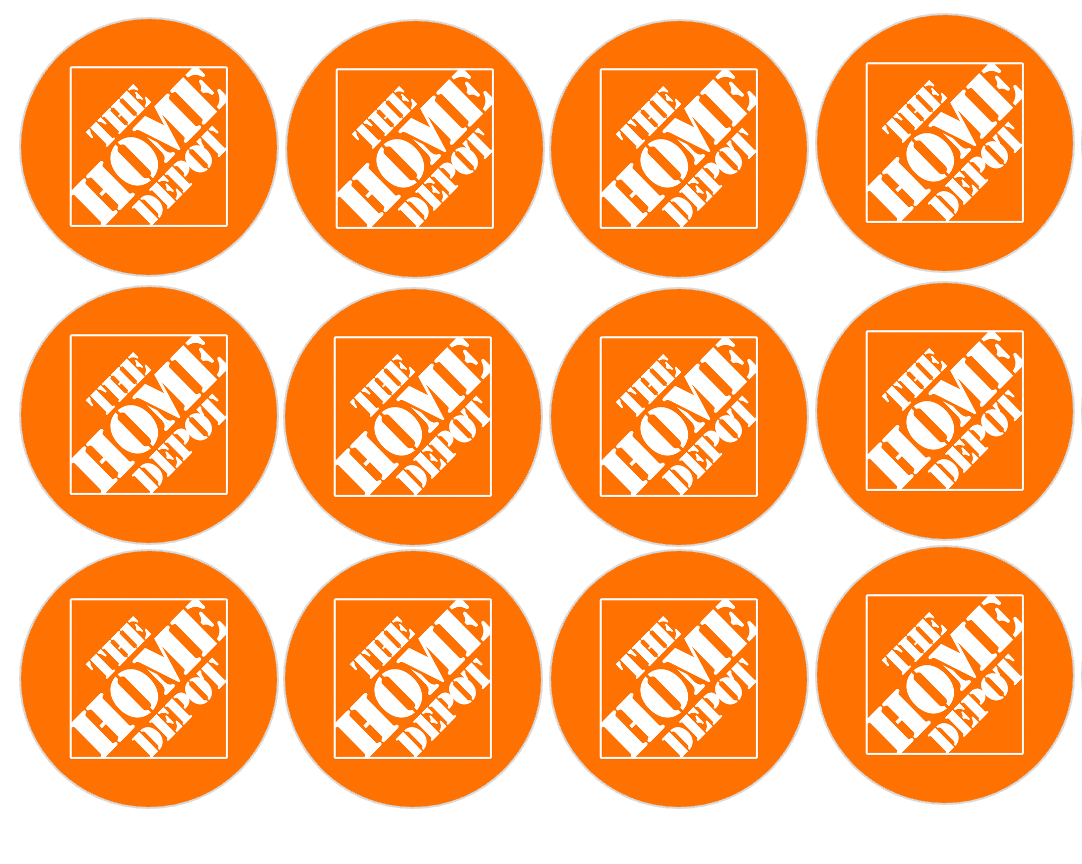 Set of 12 "Home Depot" pre cut edible image discs for desserts, drink toppers, choose your size