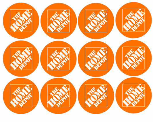 Set of 12 "Home Depot" pre cut edible image discs for desserts, drink toppers, choose your size
