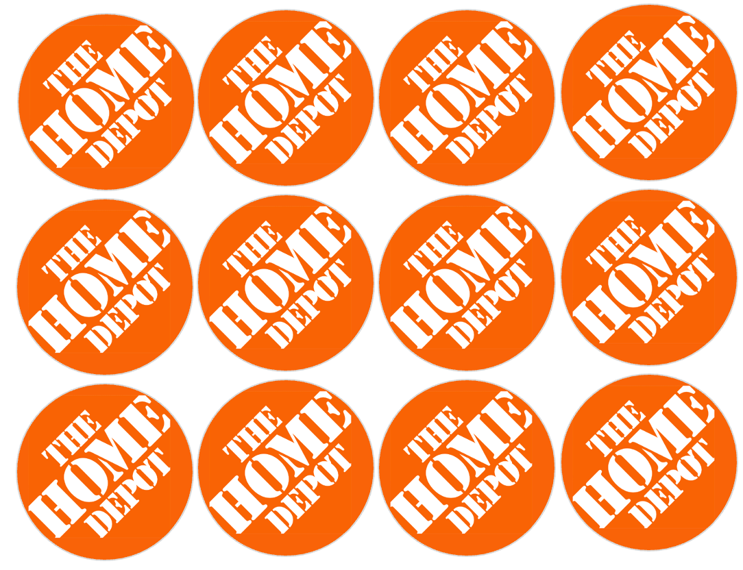 Set of 12 "Home Depot" pre cut edible image discs for desserts, drink toppers, choose your size