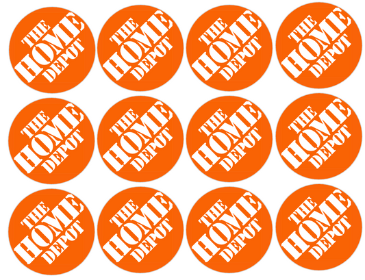 Set of 12 "Home Depot" pre cut edible image discs for desserts, drink toppers, choose your size