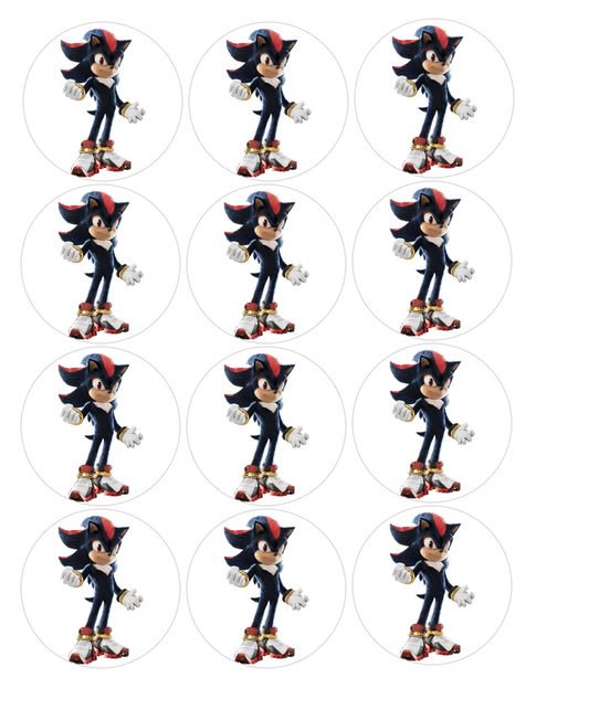 Set of 12 "Sonic the Hedgehog, Shadow" pre cut edible image discs for desserts, drink toppers, choose your size