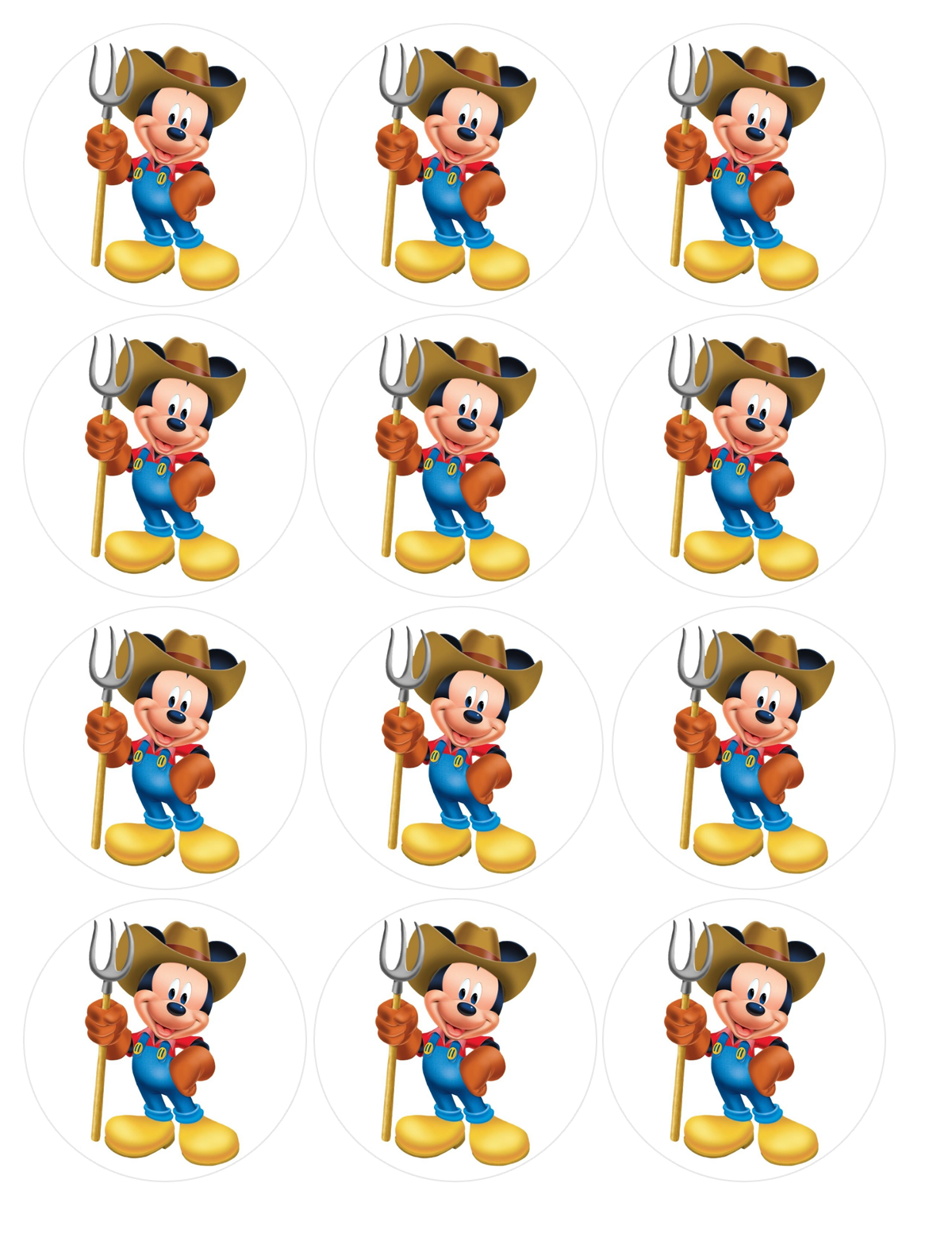 Set of 12 "Mickey Mouse" pre cut edible image discs for desserts, drink toppers, choose your size