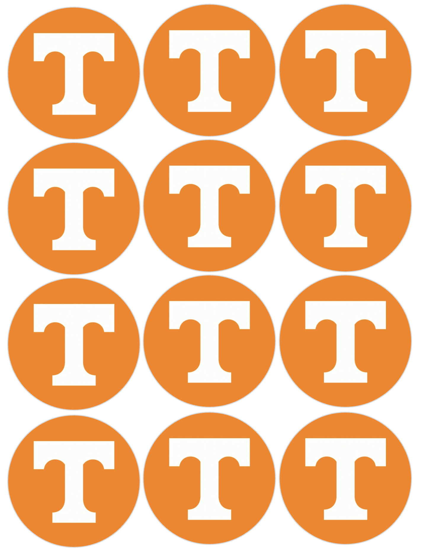 Set of 12 "Tennessee University" pre cut edible image discs for desserts, drink toppers, choose your size