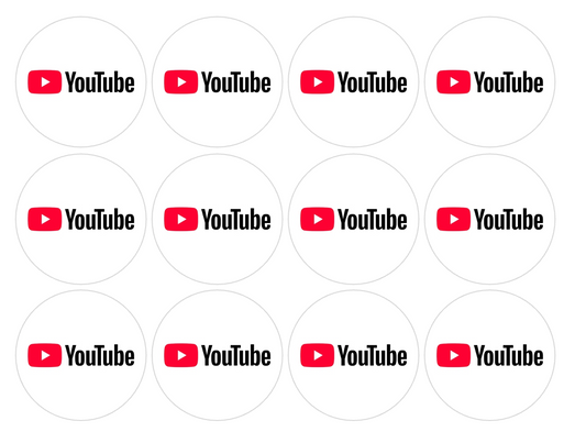 Set of 12 "Youtube" pre cut edible image discs for desserts, choose your size