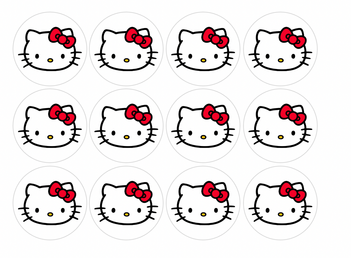 Set of 12 "Hello Kitty" pre cut edible image discs for desserts, drink toppers, choose your size