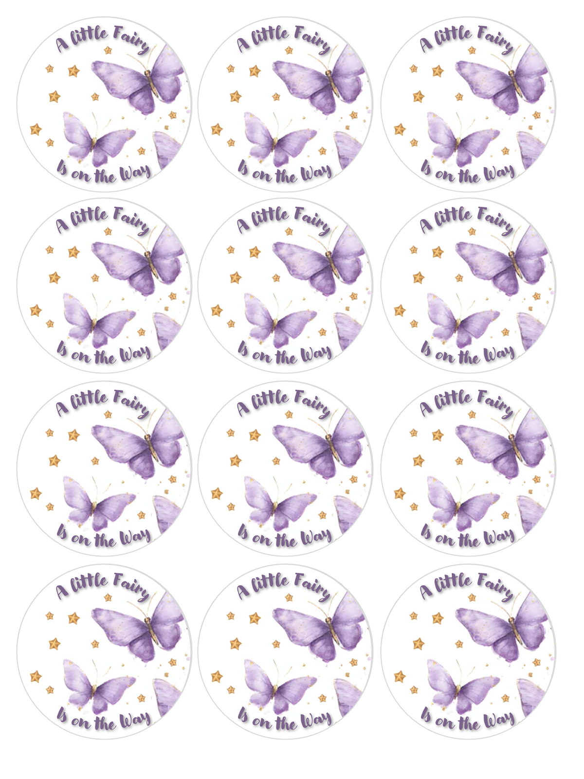 Set of 12 A Little Fairy Is on the Way, Baby Shower, pre cut edible image discs for desserts, choose your size