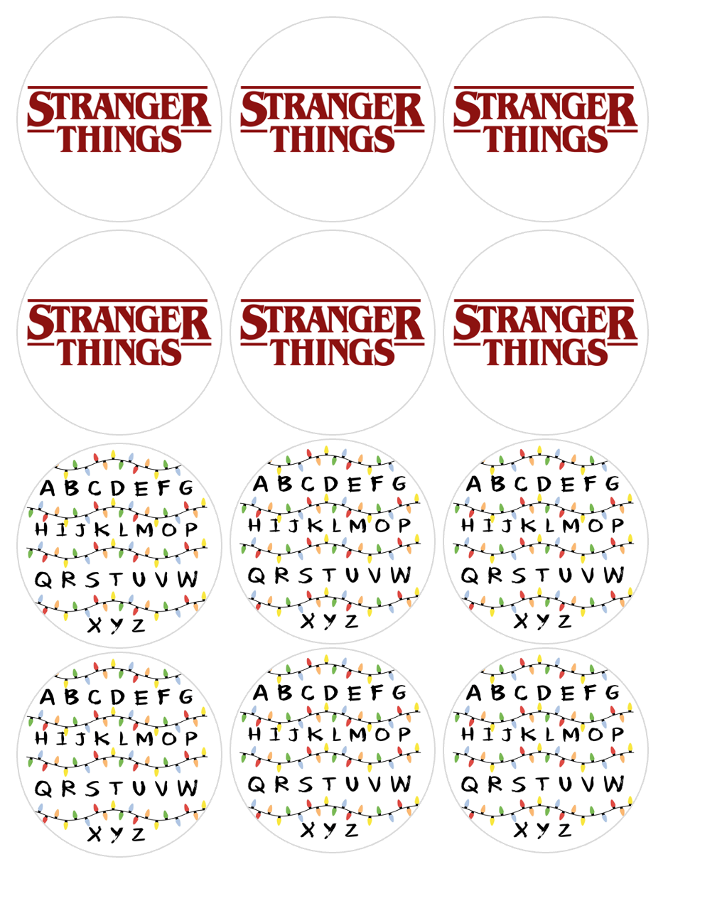 Set of 12 "Stranger Things" pre cut edible image rounds for desserts, choose your size