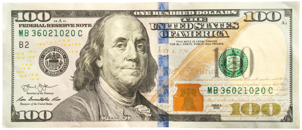 set of 4 $100 bills for desserts, PRE CUT, same size as actual bills