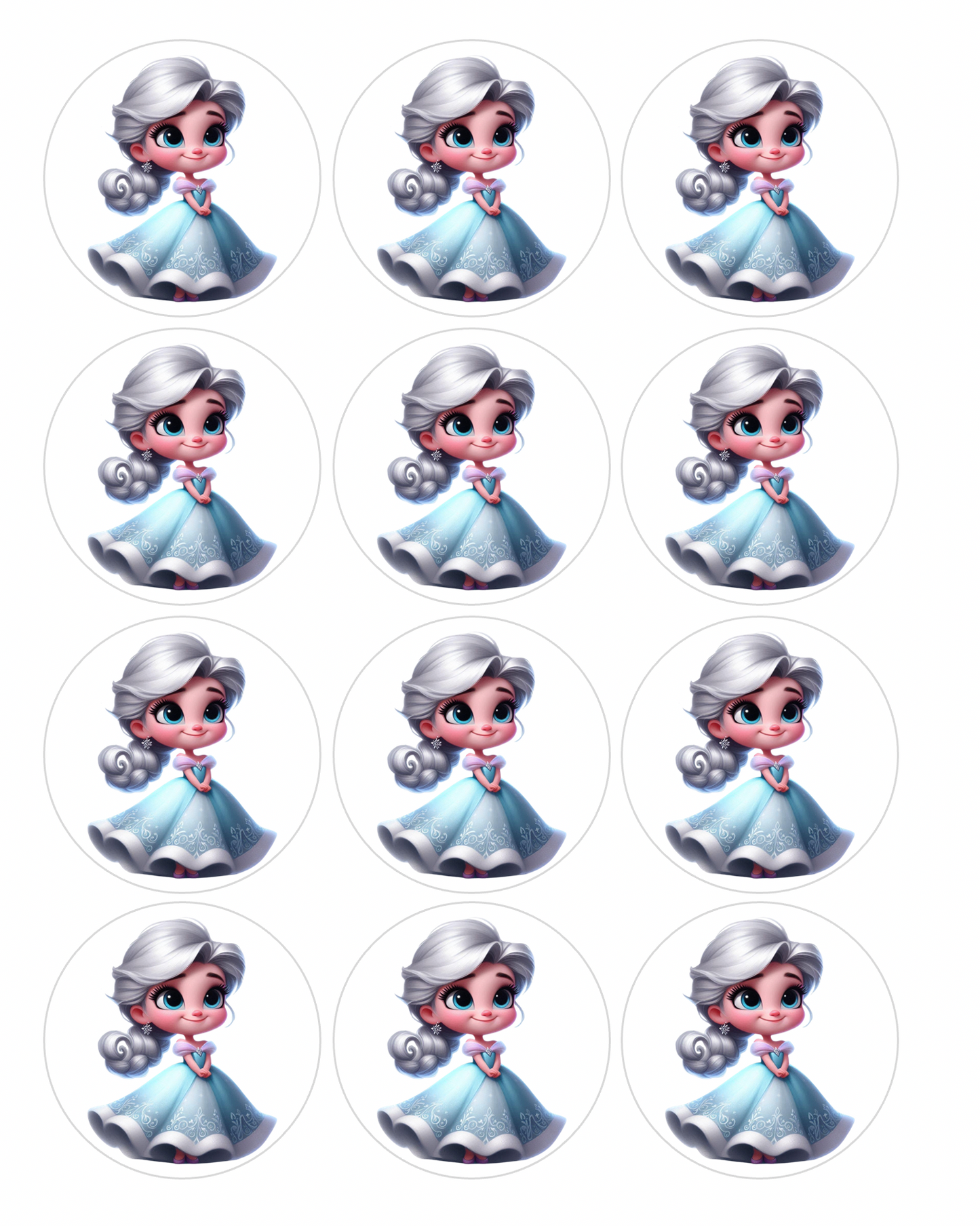 Set of 12 Elsa Frozen pre cut edible image discs for desserts, choose your size