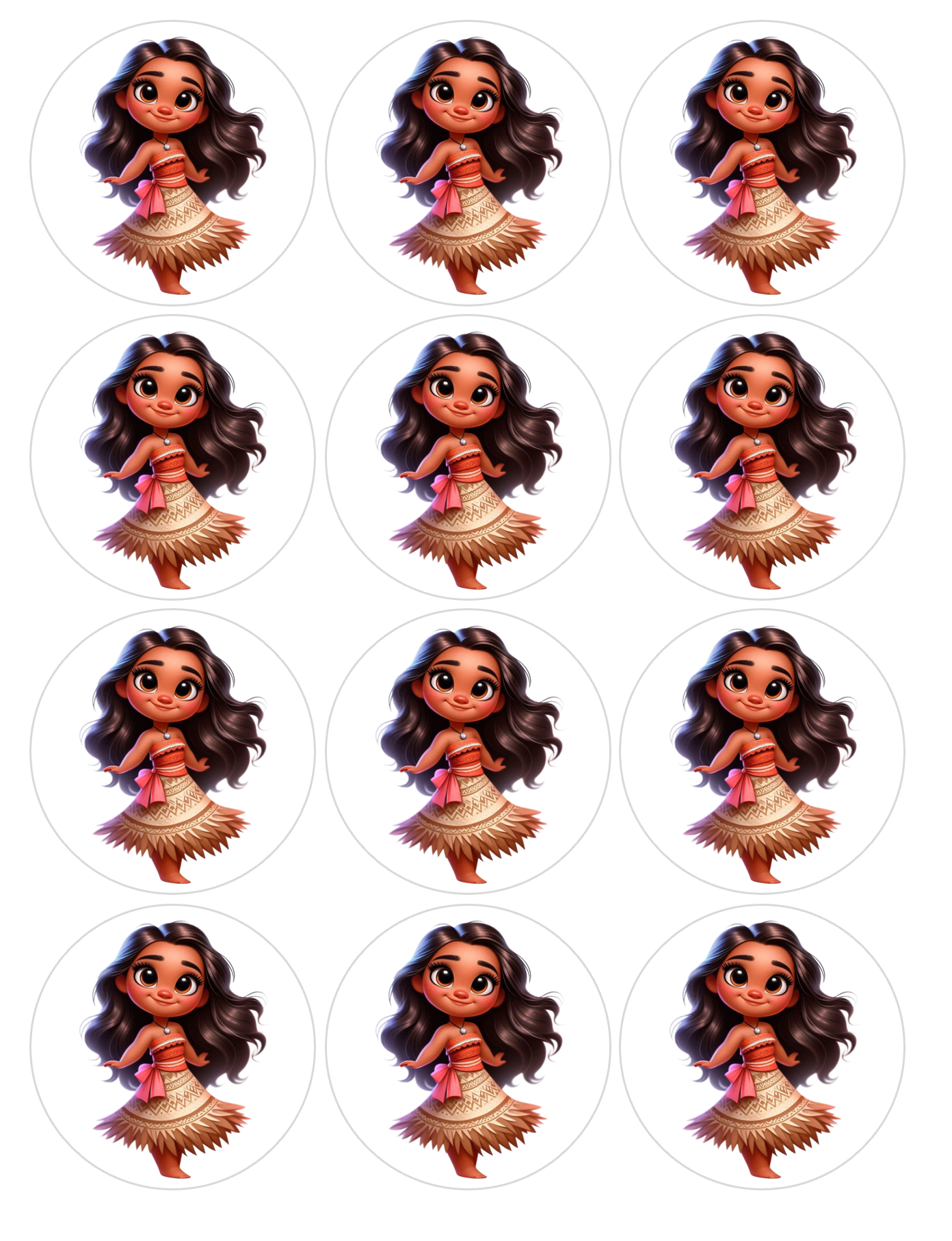 Set of 12 Moana pre cut edible image discs for desserts, choose your size