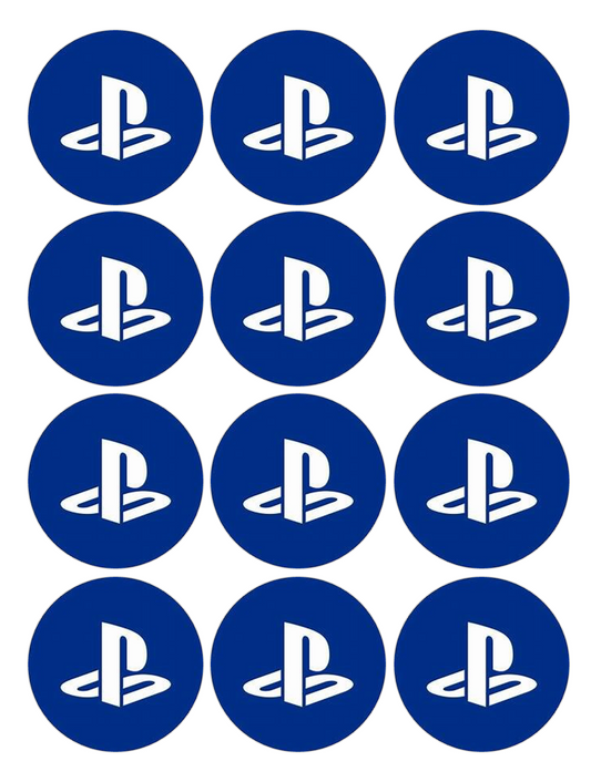 Set of 12 "Playstation" pre cut edible image discs for desserts, choose your size