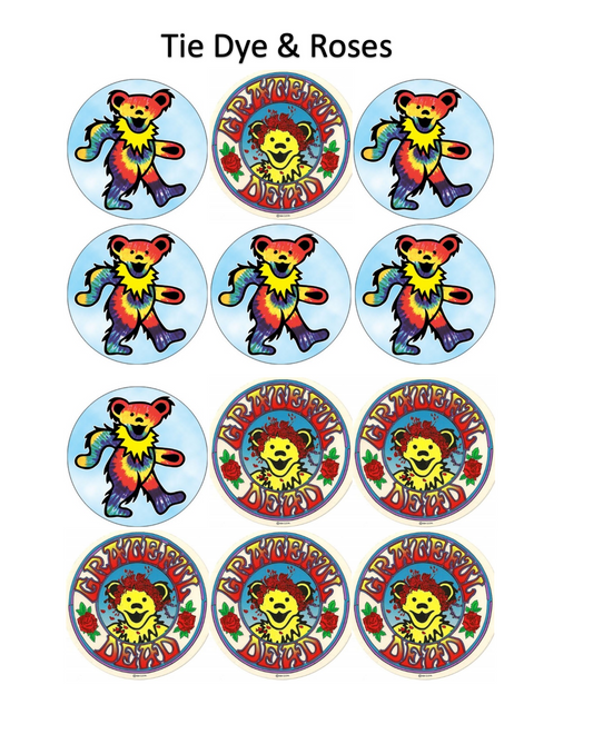 Set of 12 edible images for desserts, drink toppers, pre cut, many sizes available- Grateful Dead dancing bears