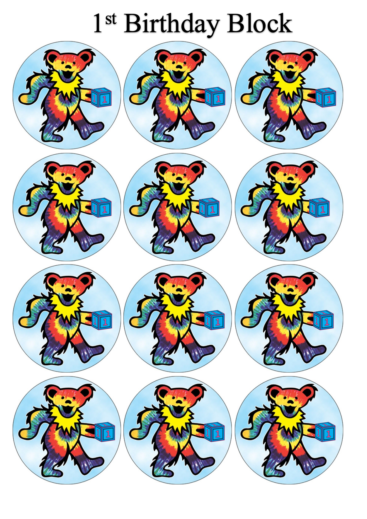 Set of 12 edible images for desserts, drink toppers, pre cut, many sizes available- Grateful Dead dancing bears