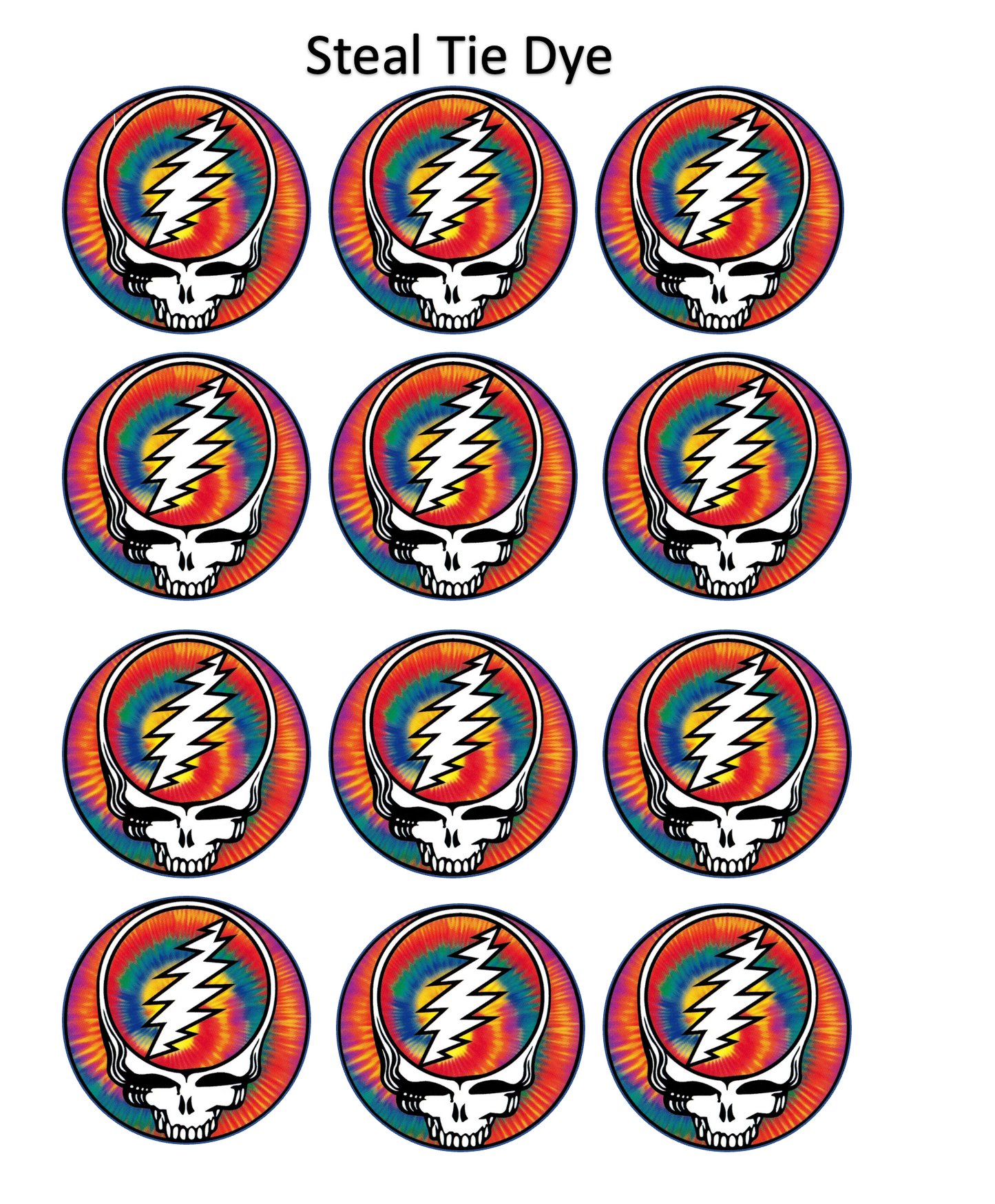 Set of 12 edible images for desserts, drink toppers, pre cut, many sizes available- Grateful Dead, steal your face SYF