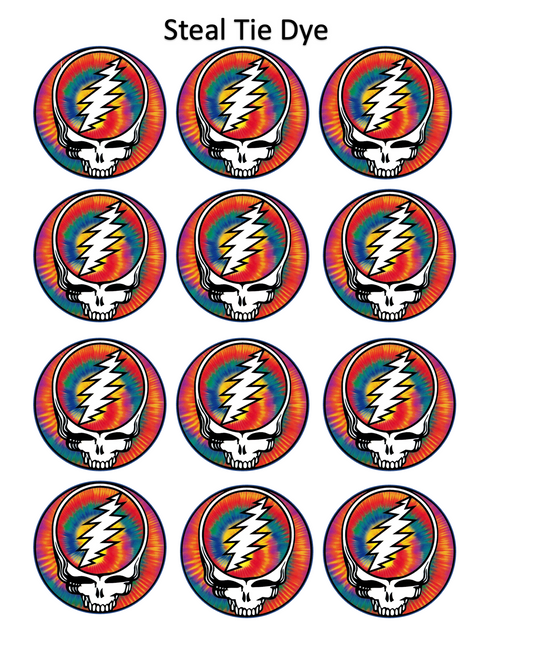 Set of 12 edible images for desserts, drink toppers, pre cut, many sizes available- Grateful Dead, steal your face SYF