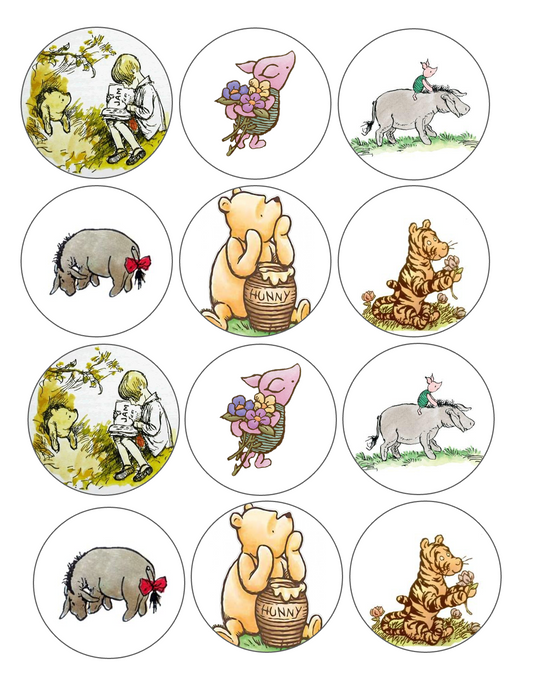 Set of 12 edible images for desserts, drink toppers, pre cut, many sizes available- classic pooh, unisex, non gender themed baby shower