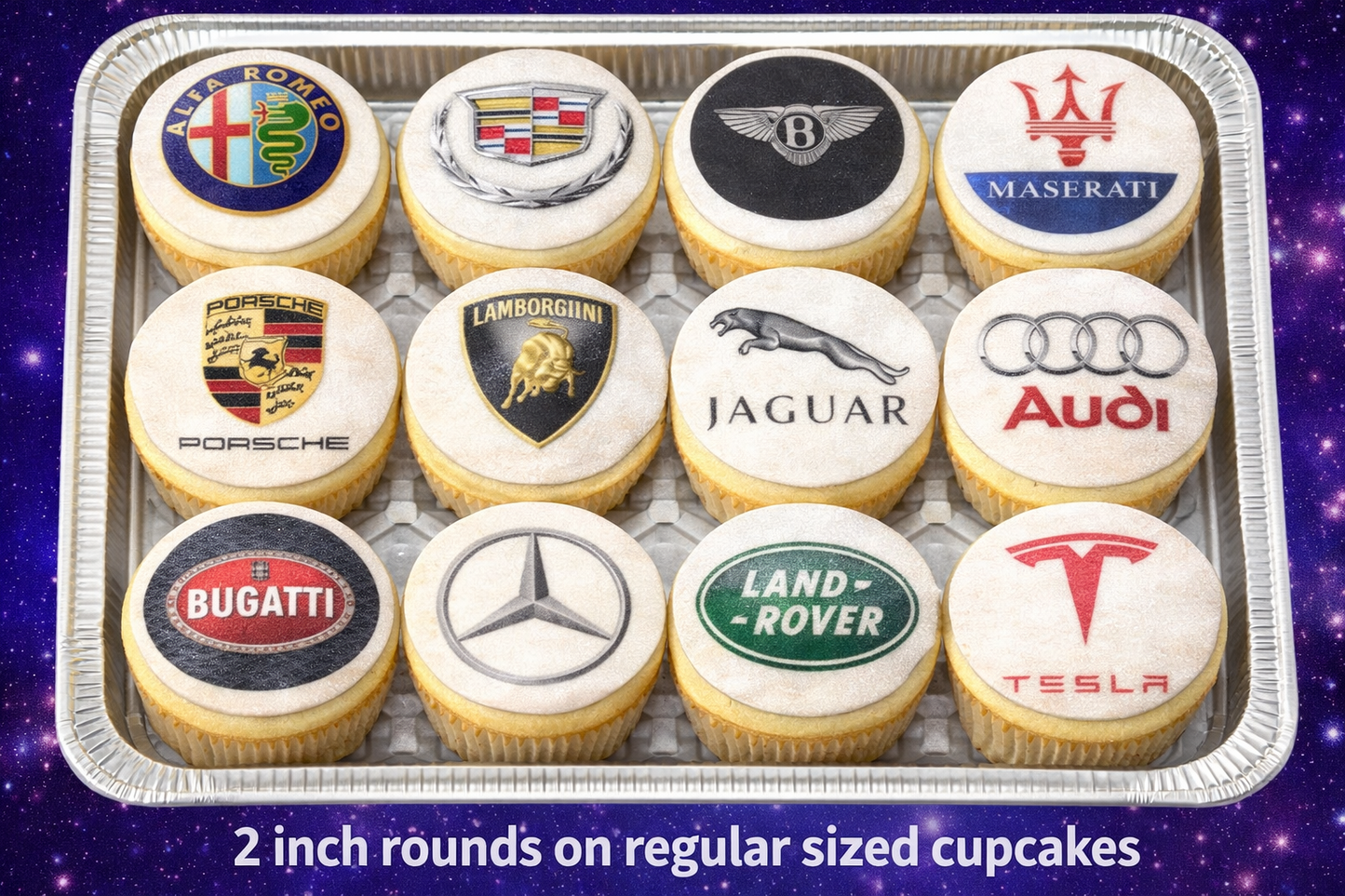 Set of 12 edible images for desserts, drink toppers, pre cut, many sizes available- luxury car logos