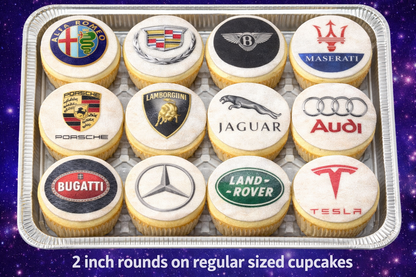 Set of 12 edible images for desserts, drink toppers, pre cut, many sizes available- luxury car logos