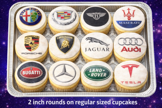 Set of 12 edible images for desserts, drink toppers, pre cut, many sizes available- luxury car logos