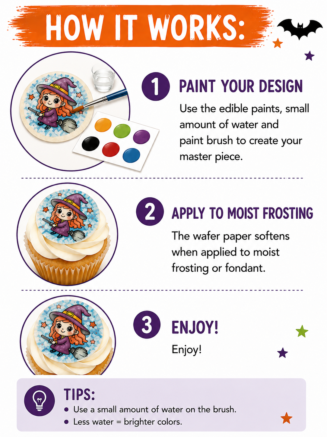 Paint Your Own Halloween Edible Cupcake Toppers | 2" Set of 12 + Edible Paint Kit