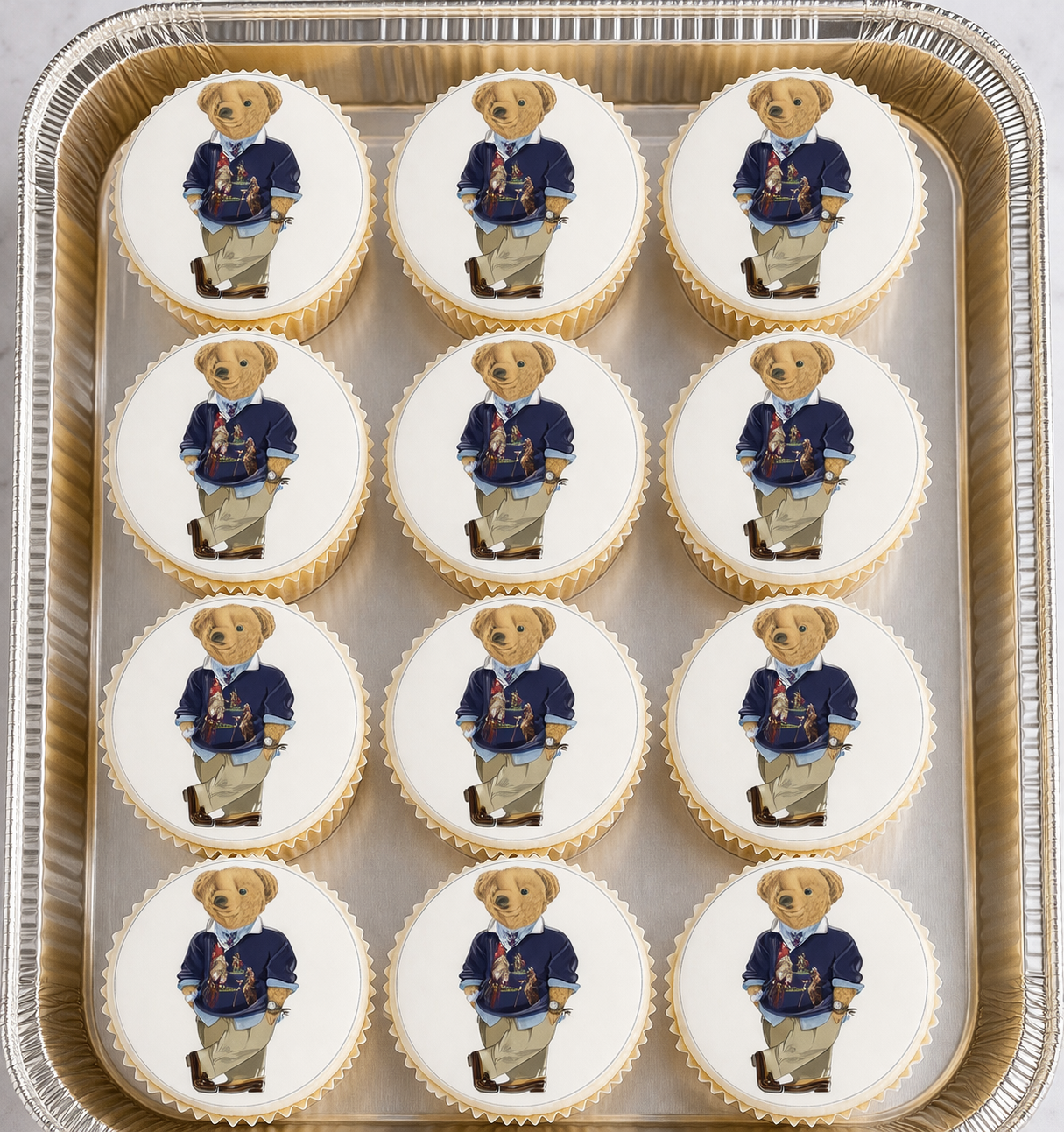 Set of 12 Ralph Lauren Polo Teddy Bear pre cut edible image discs for desserts, choose your size
