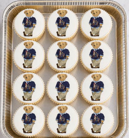 Set of 12 Ralph Lauren Polo Teddy Bear pre cut edible image discs for desserts, choose your size