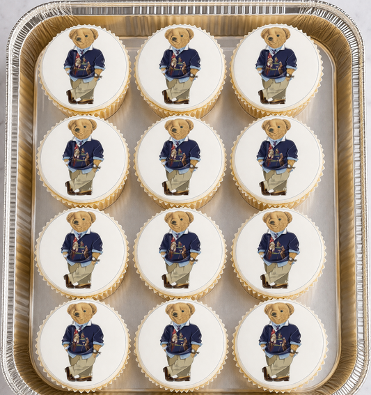 Set of 12 Ralph Lauren Polo Teddy Bear pre cut edible image discs for desserts, choose your size