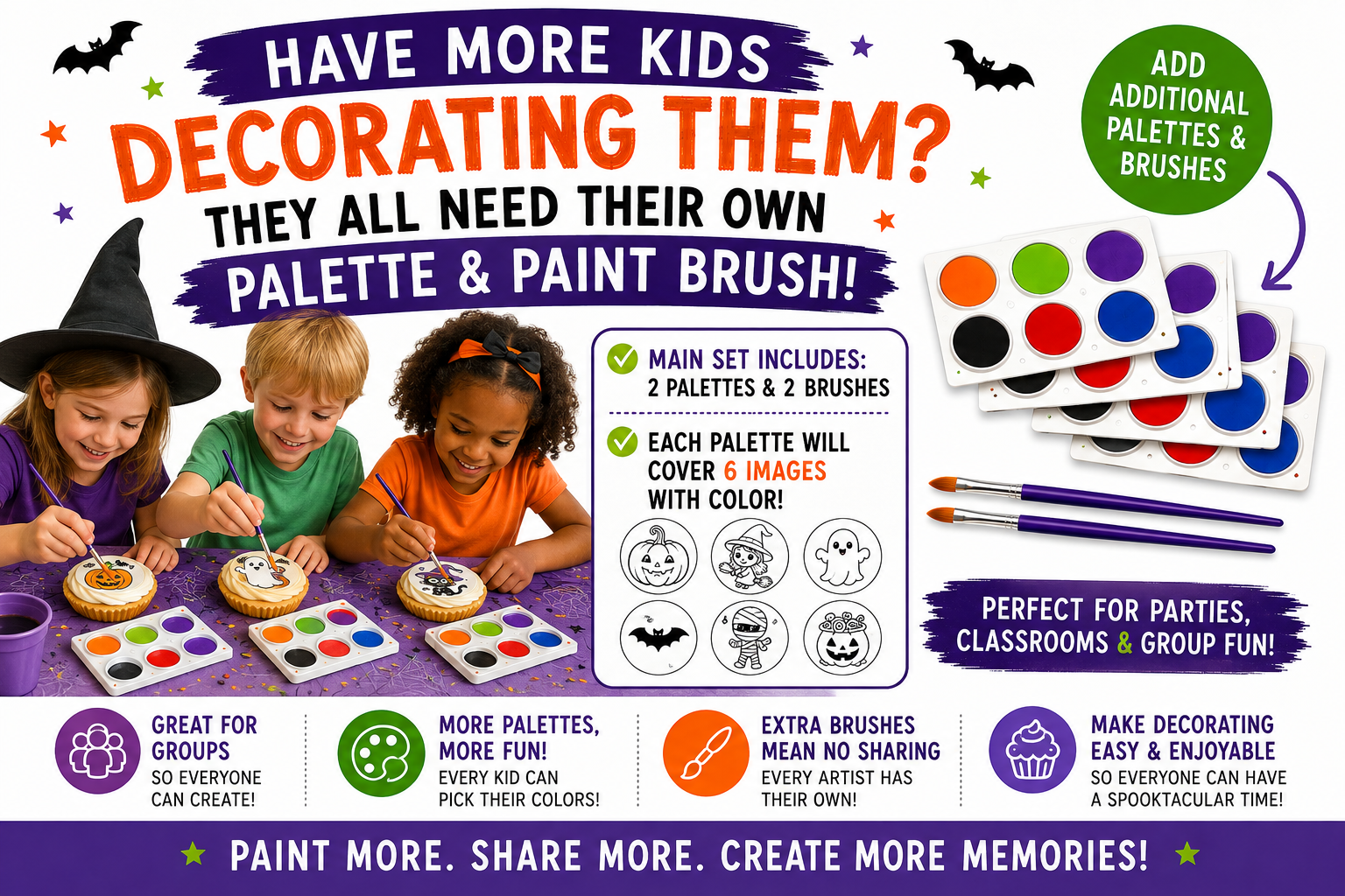 Paint Your Own Halloween Edible Cupcake Toppers | 2" Set of 12 + Edible Paint Kit