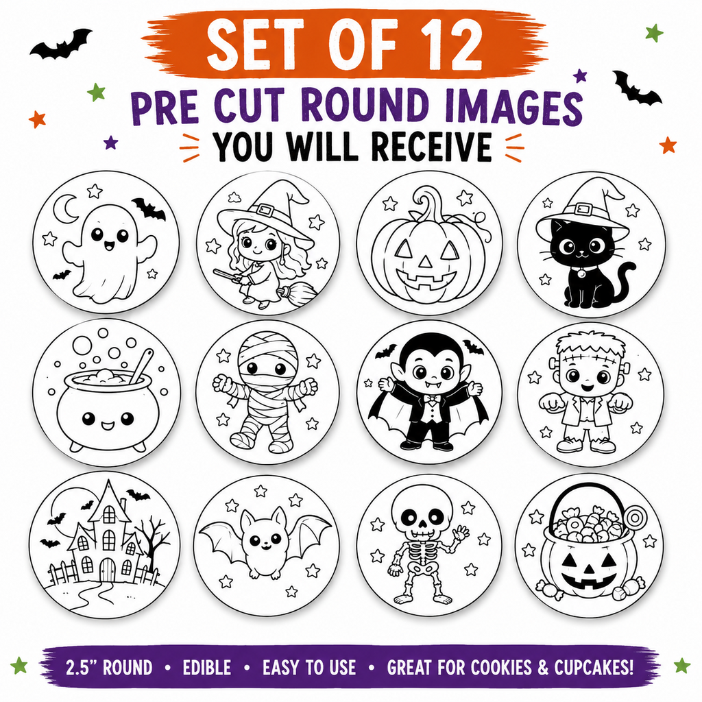 Paint Your Own Halloween Edible Cupcake Toppers | 2" Set of 12 + Edible Paint Kit