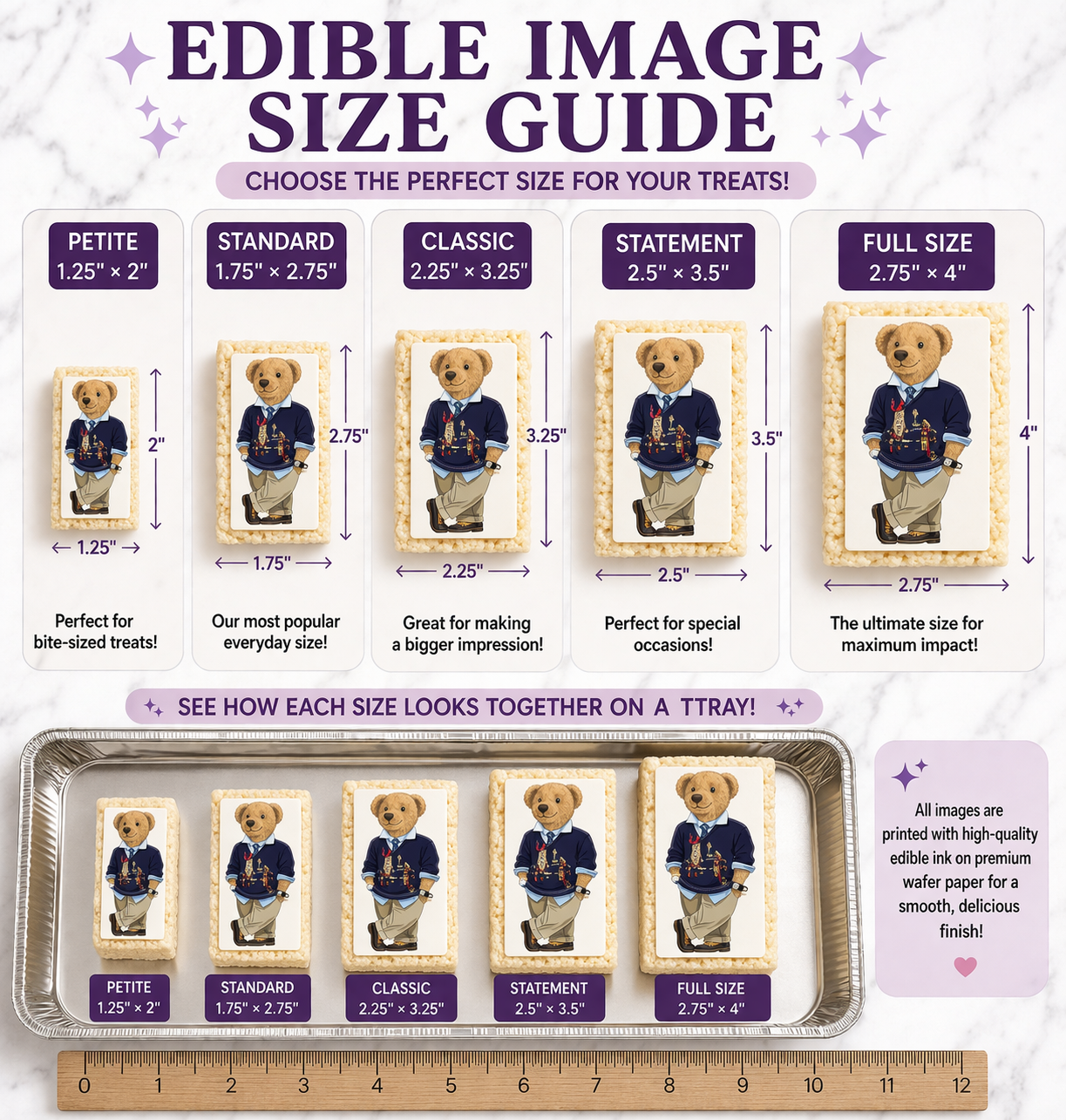 Set of 12 Polo Bear RECTANGLES edible image for desserts, cakes, many sizes available