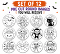 Set 12 Halloween Paint your own Edible Image rounds, Wafer paper, pre cut, choose sz