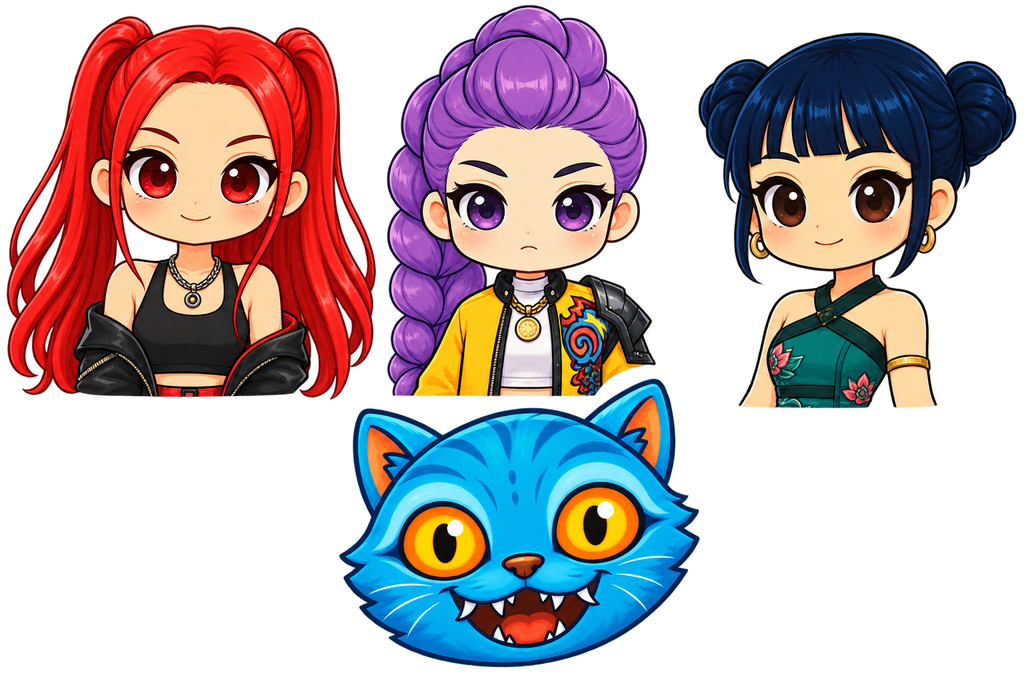 Set of 4 Kpop Demon Hunter Edible Images for a Cake